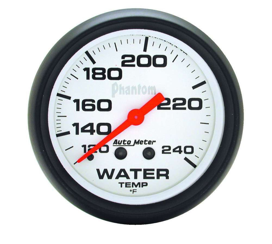 AutoMeter Water Temperature Gauge - Phantom - 120-240 Degree F - Mechanical - Analog - Full Sweep - 2-5/8 in Diameter - White Face - Each