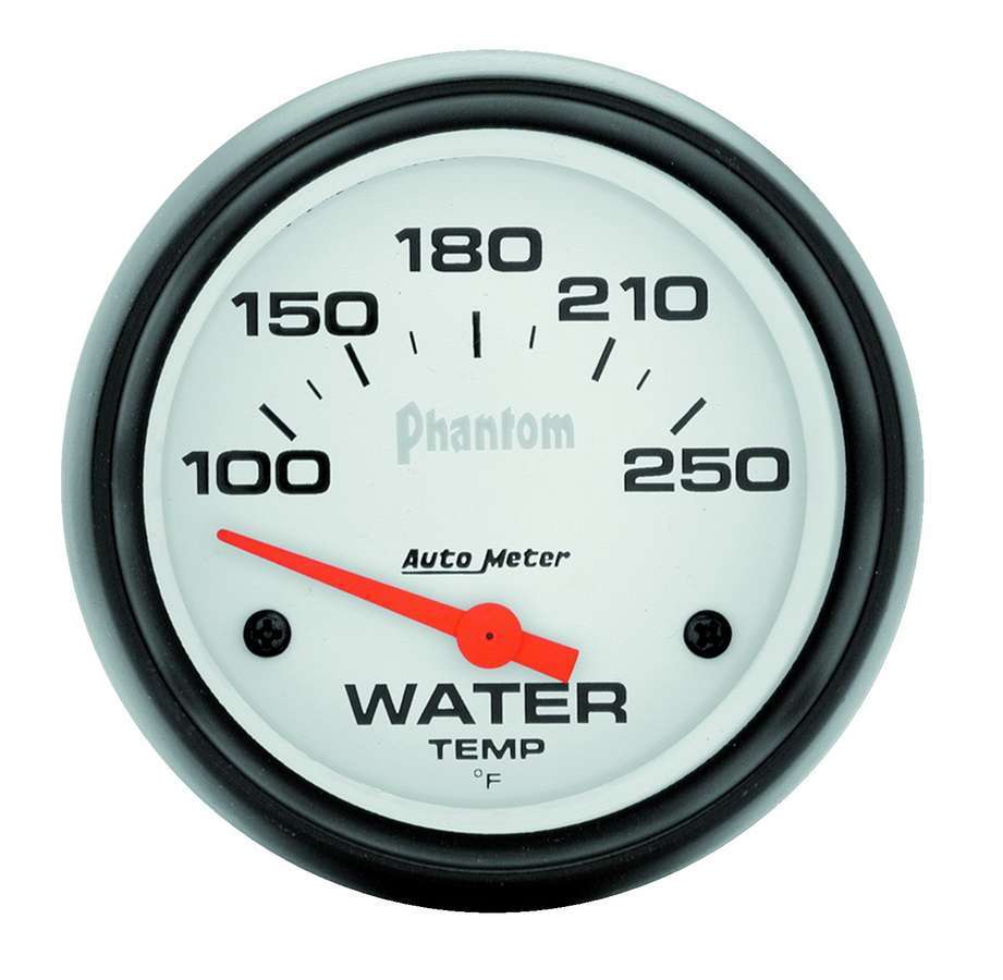 AutoMeter Water Temperature Gauge - Phantom - 100-250 Degree F - Electric - Analog - Short Sweep - 2-5/8 in Diameter - White Face - Each