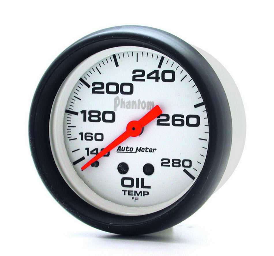 AutoMeter Oil Temperature Gauge - Phantom - 140-280 Degree F - Mechanical - Analog - Full Sweep - 2-5/8 in Diameter - White Face - Each
