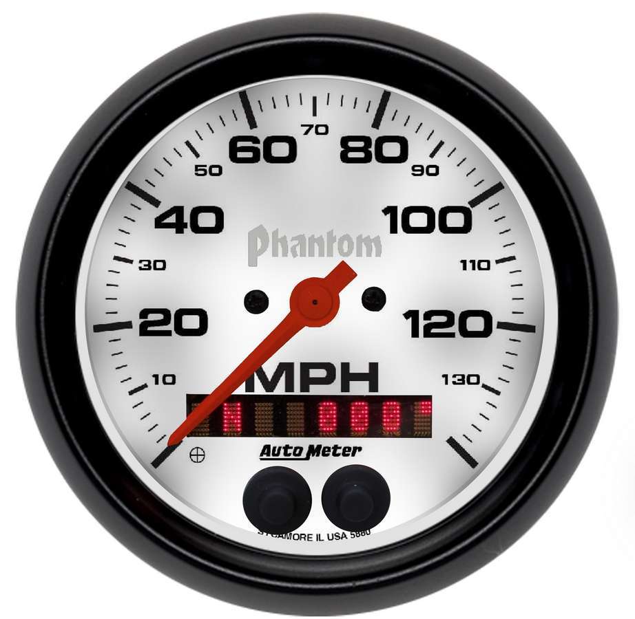 AutoMeter Speedometer - Phantom - 140 MPH - Electric - Analog - 3-3/8 in Diameter - GPS Tracking - White Face - Each
