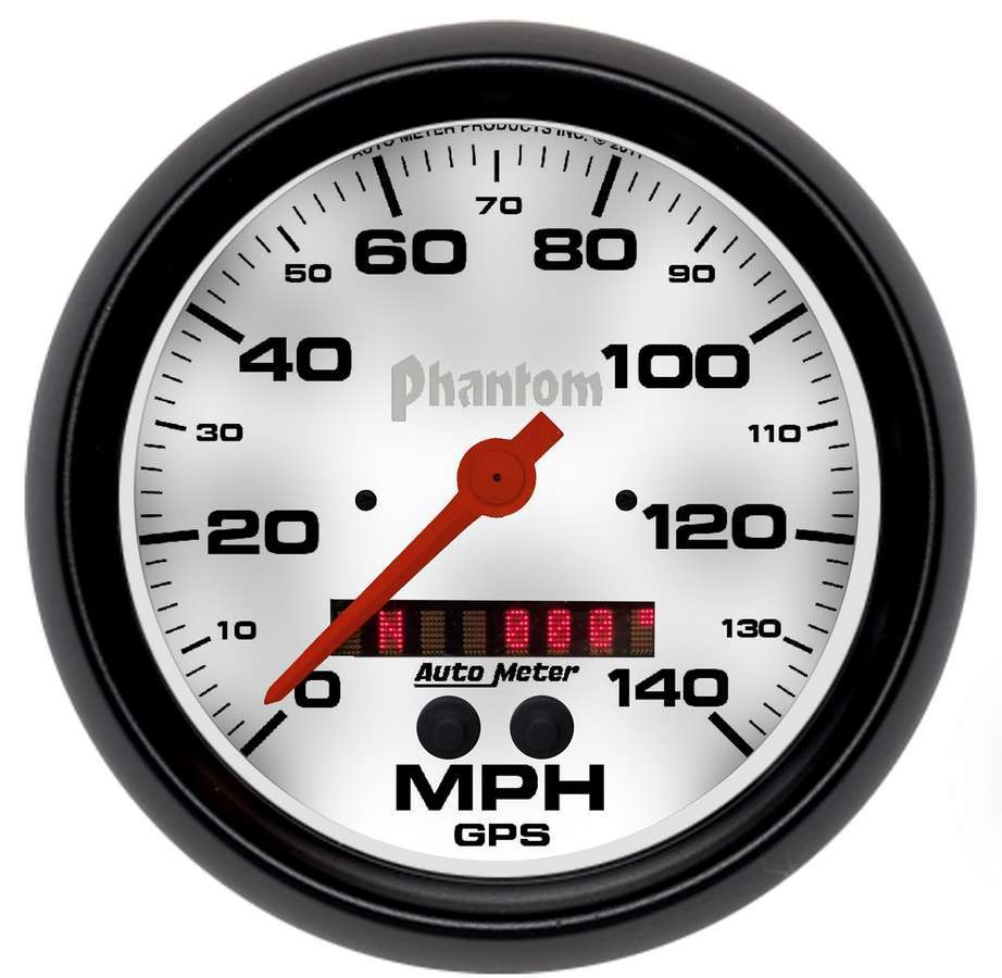 AutoMeter Speedometer - Phantom - 140 MPH - Electric - Analog - 5 in Diameter - GPS Tracking - White Face - Each