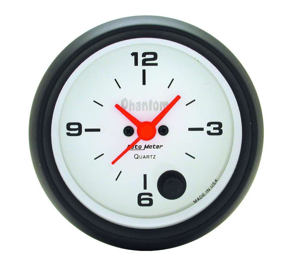 AutoMeter Clock Gauge - Phantom - Electric - Analog - 2-5/8 in Diameter - White Face - Each