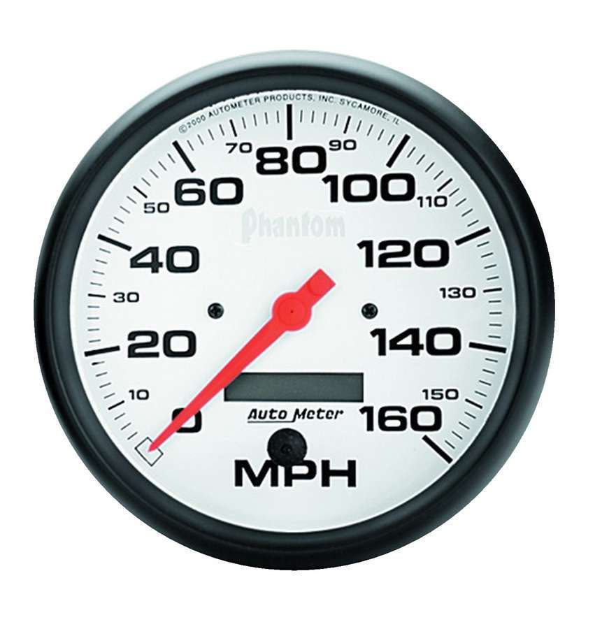 AutoMeter Speedometer - Phantom - 160 MPH - Electric - Analog - 5 in Diameter - Programmable - White Face - Each