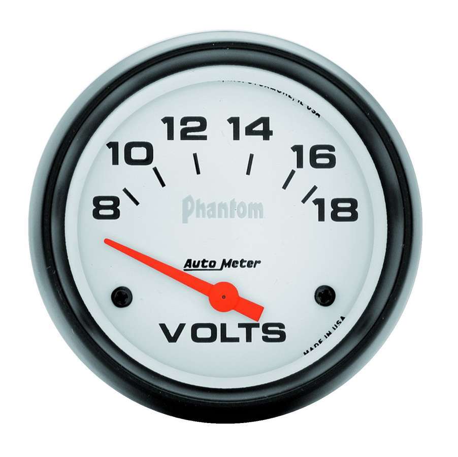 AutoMeter Voltmeter - Phantom - 8-18V - Electric - Analog - Short Sweep - 2-5/8 in Diameter - White Face - Each