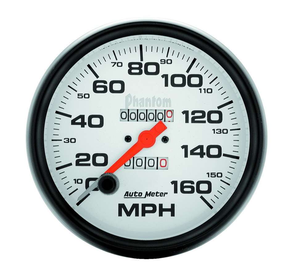 AutoMeter Speedometer - Phantom - 160 MPH - Mechanical - Analog - 5 in Diameter - White Face - Each