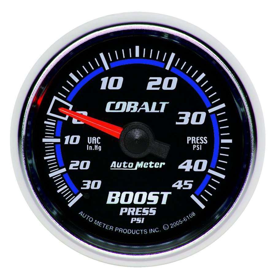 AutoMeter Boost / Vacuum Gauge - Cobalt - 30 in HG-45 psi - Mechanical - Analog - 2-1/16 in Diameter - Black Face - Each