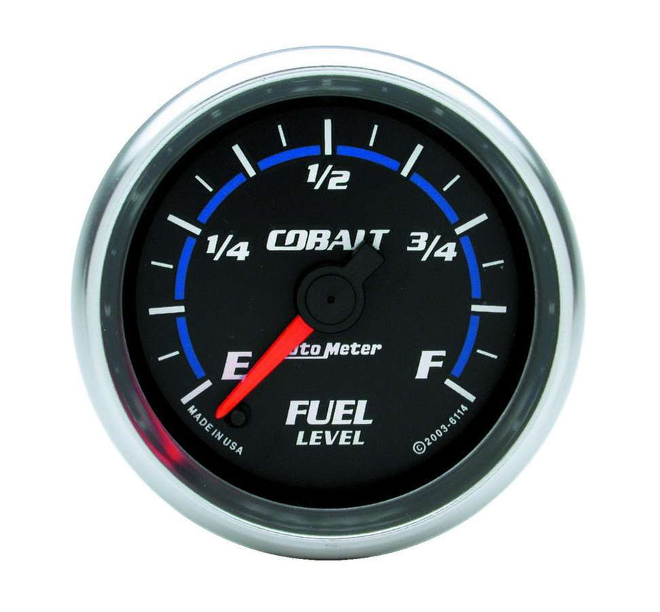 AutoMeter Fuel Level Gauge - Cobalt - 0-280 ohm - Electric - Analog - Full Sweep - 2-1/16 in Diameter - Programmable - Black Face - Each