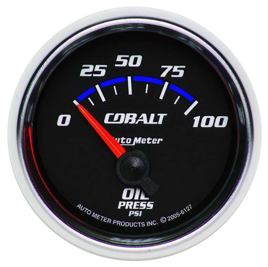 AutoMeter Oil Pressure Gauge - Cobalt - 0-100 psi - Electric - Analog - Short Sweep - 2-1/16 in Diameter - Black Face - Each