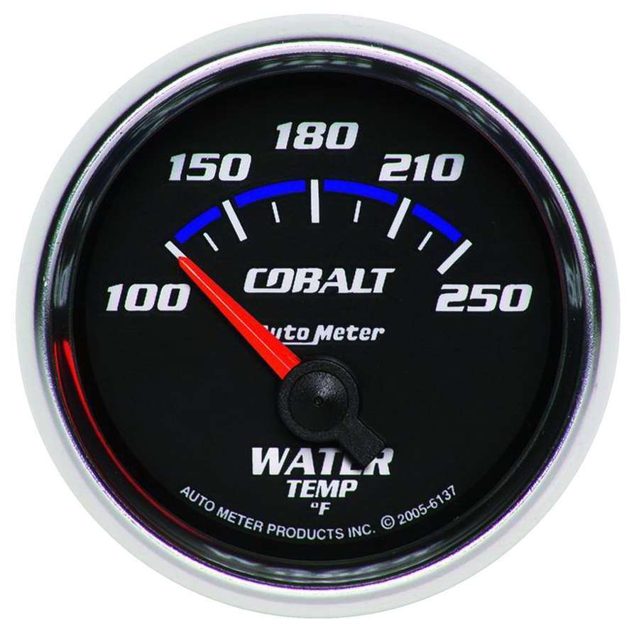 AutoMeter Water Temperature Gauge - Cobalt - 100-250 Degree F - Electric - Analog - Short Sweep - 2-1/16 in Diameter - Black Face - Each