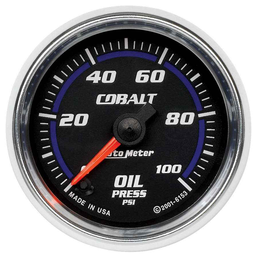 AutoMeter Oil Pressure Gauge - Cobalt - 0-100 psi - Electric - Analog - Full Sweep - 2-1/16 in Diameter - Black Face - Each