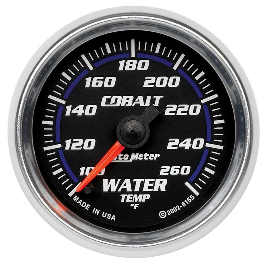 AutoMeter Water Temperature Gauge - Cobalt - 100-260 Degree F - Electric - Analog - Full Sweep - 2-1/16 in Diameter - Black Face - Each