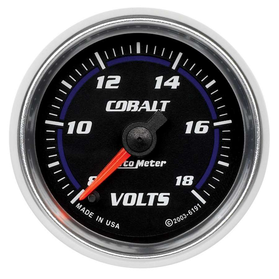 AutoMeter Voltmeter - Cobalt - 8-18V - Electric - Analog - Full Sweep - 2-1/16 in Diameter - Black Face - Each