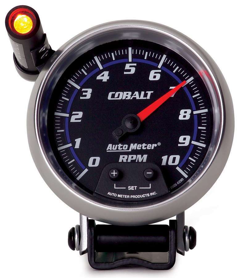 AutoMeter Tachometer - Cobalt - 10000 RPM - Electric - Analog - 3-3/4 in Diameter - Pedestal Mount - Shift Light - Black Face - Each