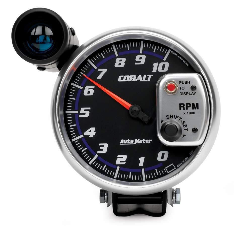 AutoMeter Tachometer - Cobalt - 10000 RPM - Electric - Analog - 5 in Diameter - Pedestal Mount - Shift Light - Black Face - Each