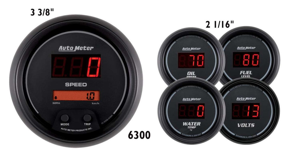 AutoMeter Gauge Kit - Sport-Comp - Digital - Oil Pressure / Fuel Level / Speedometer / Voltmeter / Water Temperature - Black Face - Kit