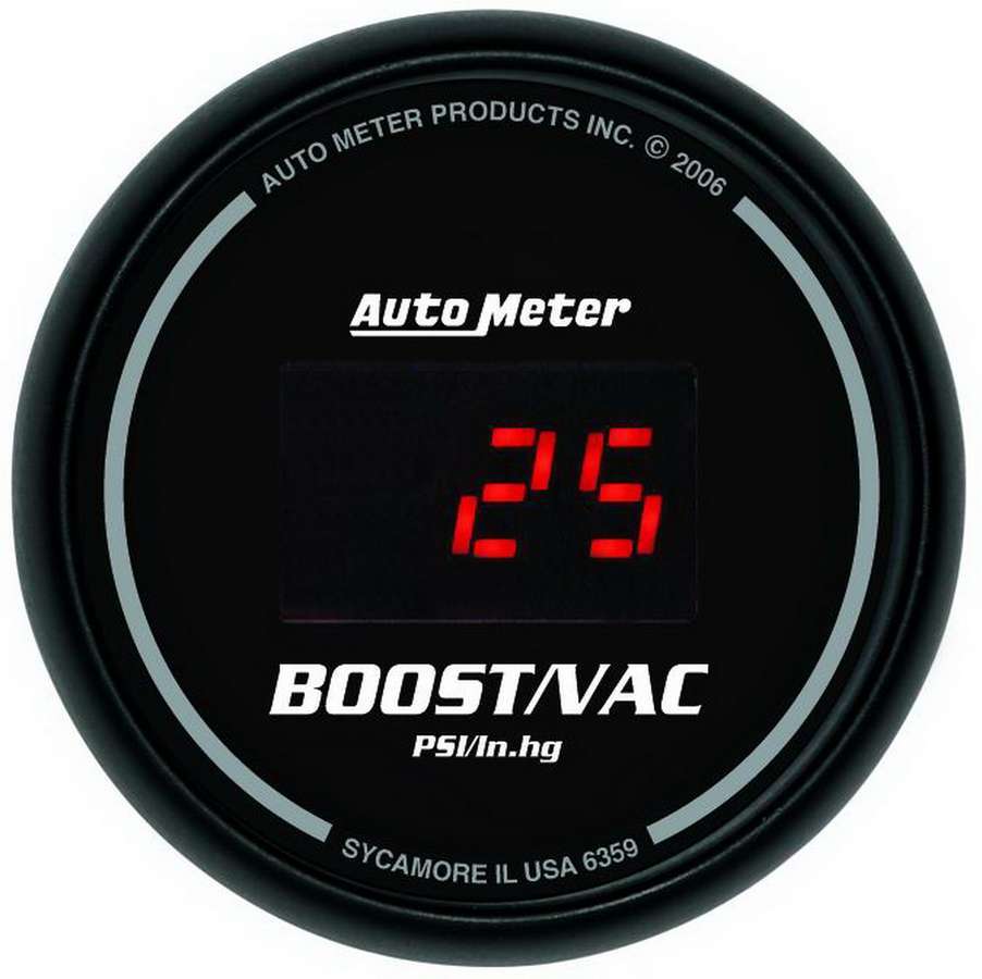 AutoMeter Boost / Vacuum Gauge - Sport-Comp - 30 in HG-30 psi - Electric - Digital - 2-1/16 in Diameter - Black Face - Each