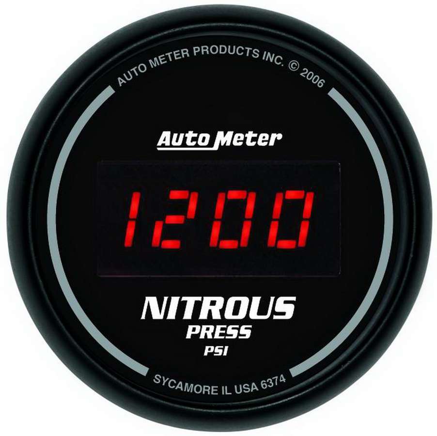 AutoMeter Nitrous Pressure Gauge - Sport-Comp - 0-1600 psi - Electric - Digital - 2-1/16 in Diameter - Black Face - Each