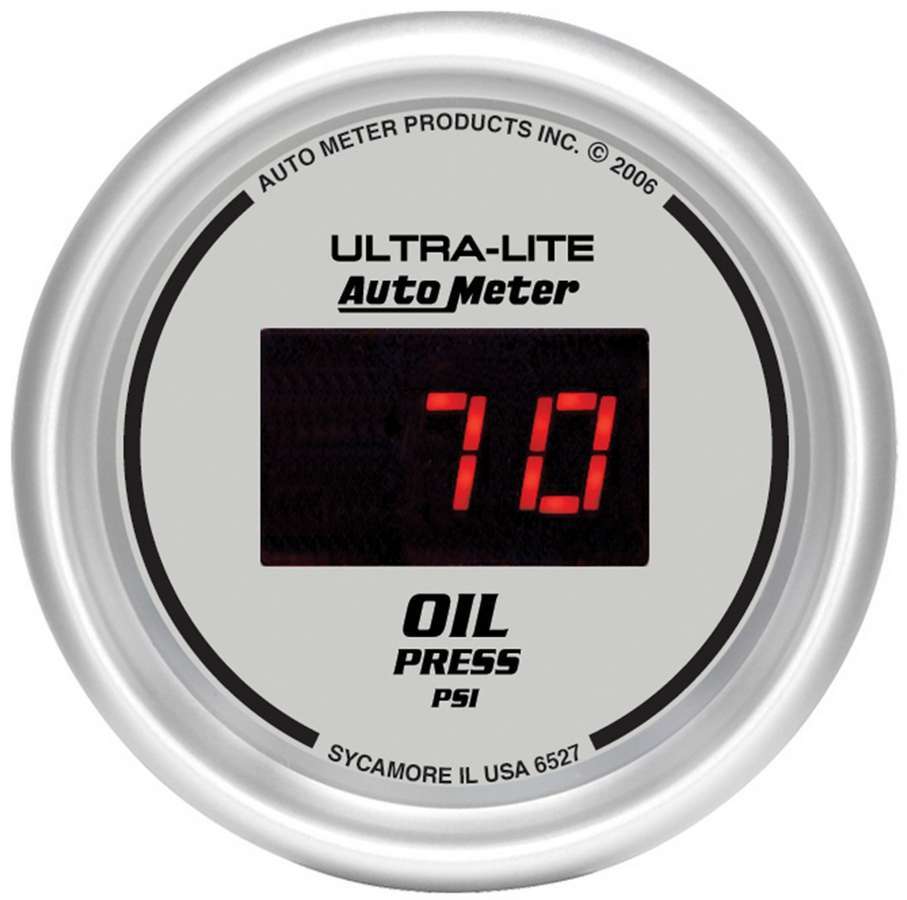 AutoMeter Oil Pressure Gauge - Ultra-Lite - 0-100 psi - Electric - Digital - 2-1/16 in Diameter - Silver Face - Each