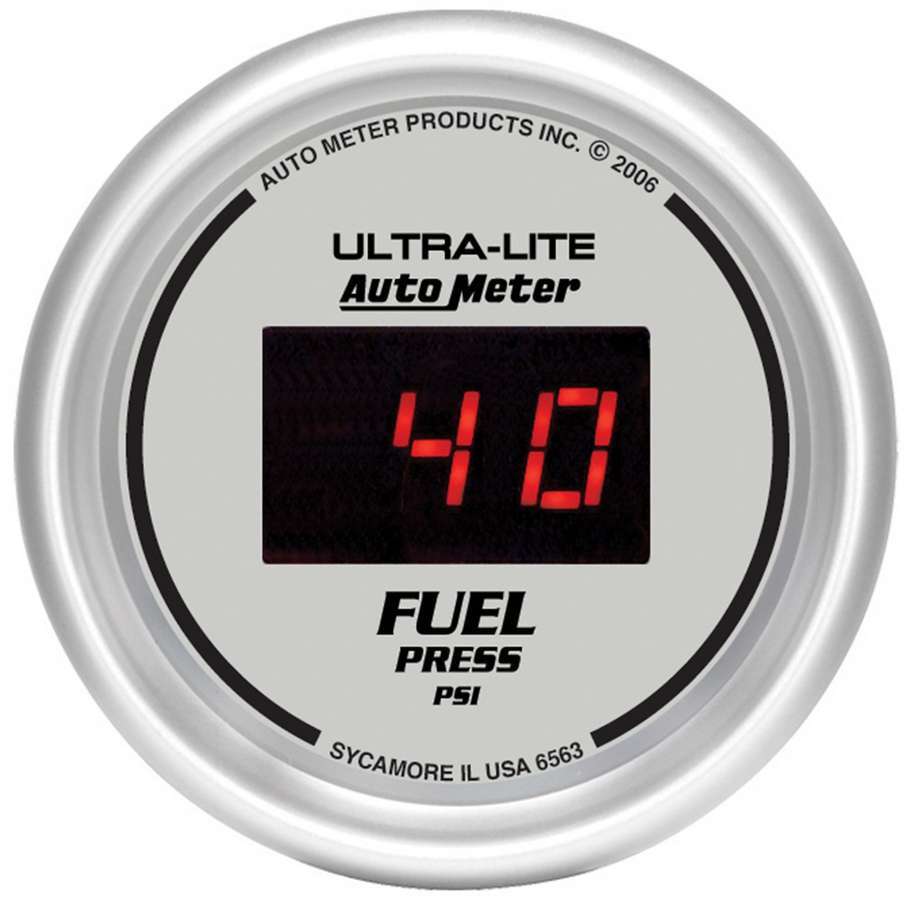 AutoMeter Fuel Pressure Gauge - Ultra-Lite - 5-100 psi - Electric - Digital - 2-1/16 in Diameter - Silver Face - Each