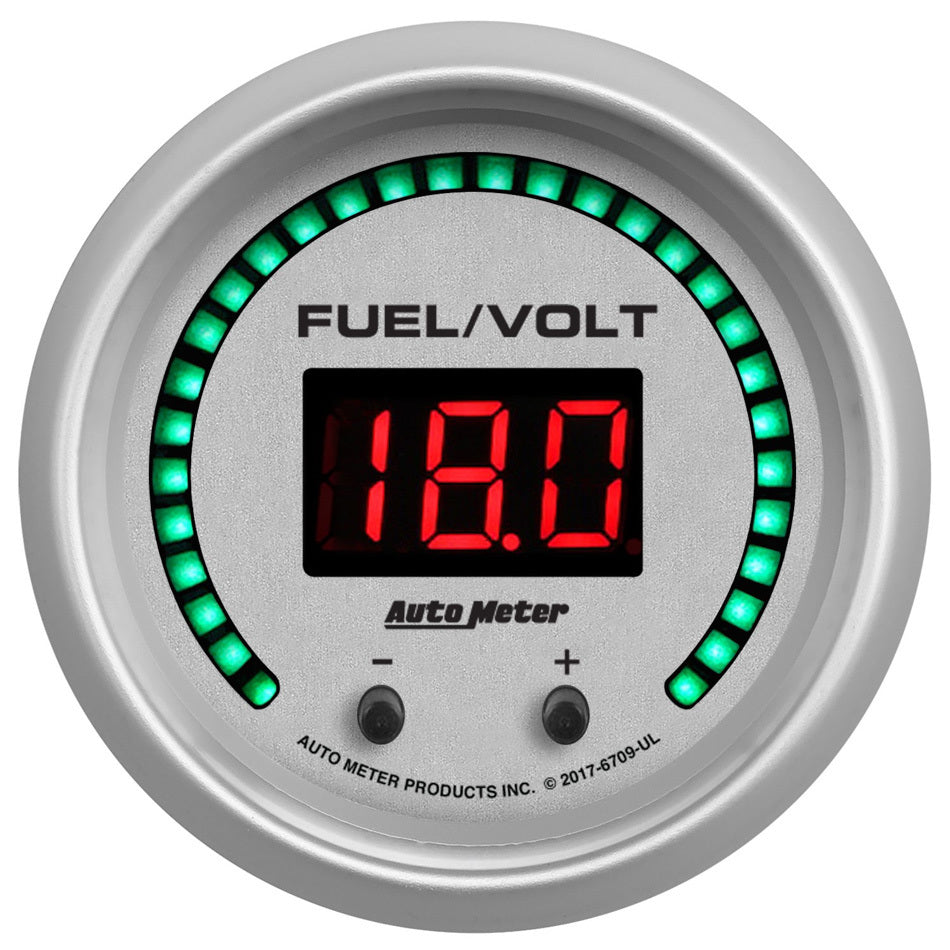 AutoMeter Combination Gauge - Ultra-Lite Elite - Digital - Electric - Fuel Level / Voltmeter - 2-1/16 in Diameter - White Face - Each