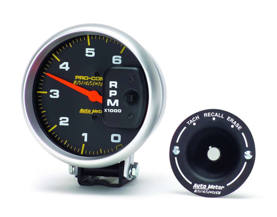 AutoMeter Tachometer - Pro-Comp - 6000 RPM - Electric - Analog - 5 in Diameter - Pedestal Mount - Memory - Black Face - Each