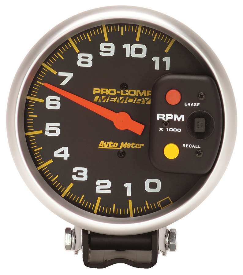 AutoMeter Tachometer - Pro-Comp - 11000 RPM - Electric - Analog - 5 in Diameter - Pedestal Mount - Memory - Black Face - Each