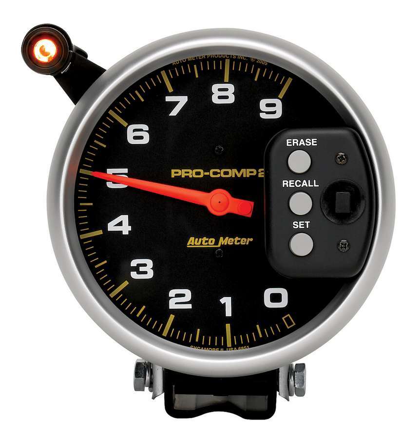 AutoMeter Tachometer - Pro-Comp - 9000 RPM - Electric - Analog - 5 in Diameter - Pedestal Mount - Shift Light - Memory - Black Face - Each