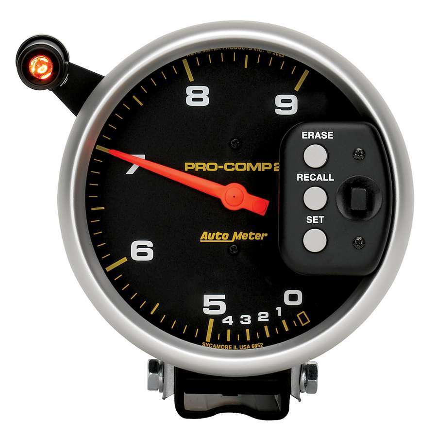 AutoMeter Tachometer - Pro-Comp - 9000 RPM - Electric - Analog - 5 in Diameter - Pedestal Mount - Shift Light - Memory - Black Face - Each