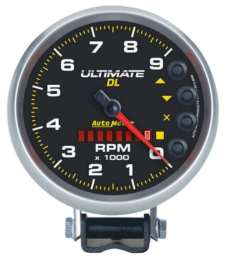 AutoMeter Tachometer - Ultimate DL - 9000 RPM - Electric - Analog - 5 in Diameter - Pedestal Mount - Playback - Black Face - Each