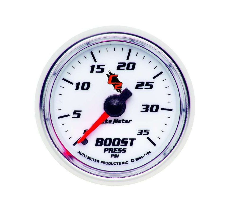 AutoMeter Boost Gauge - C2 - 0-35 psi - Mechanical - Analog - 2-1/16 in Diameter - White Face - Each