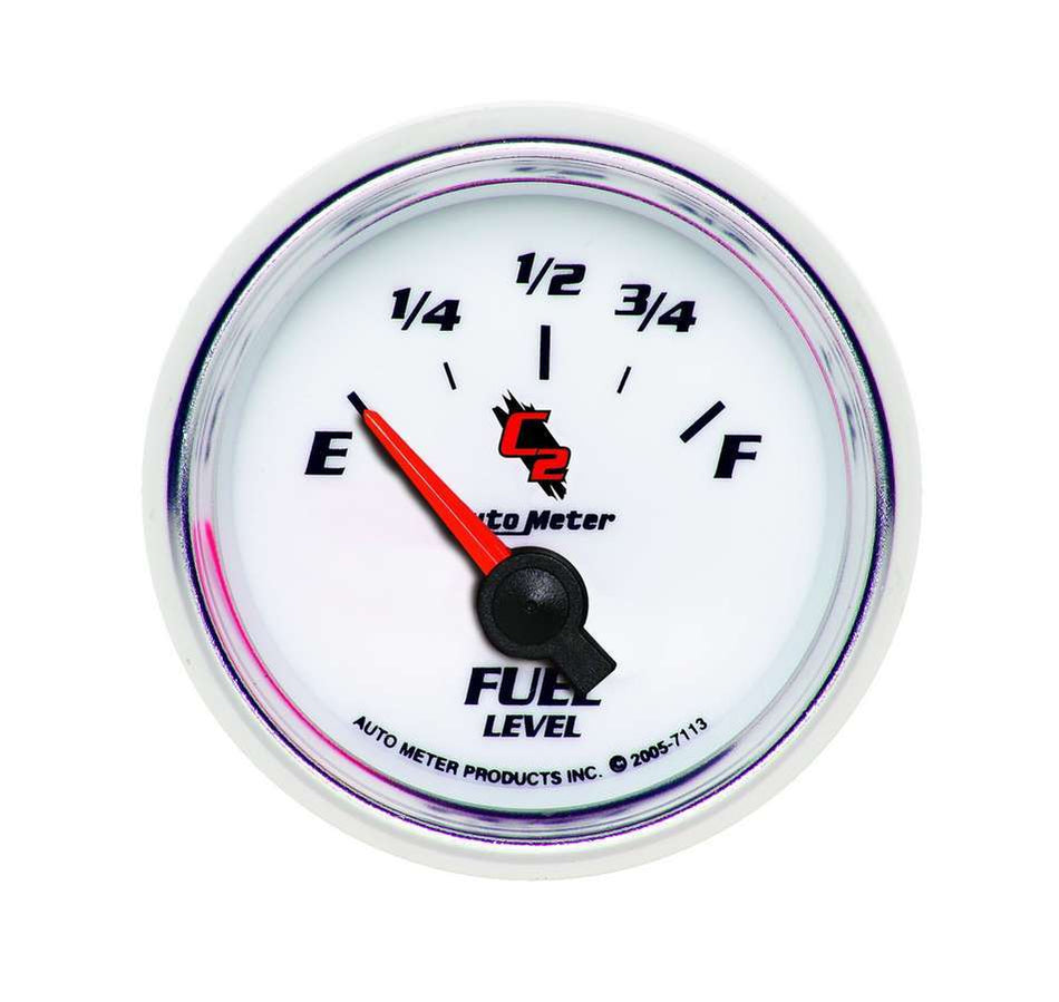 AutoMeter Fuel Level Gauge - C2 - 0-90 ohm - Electric - Analog - Short Sweep - 2-1/16 in Diameter - White Face - Each