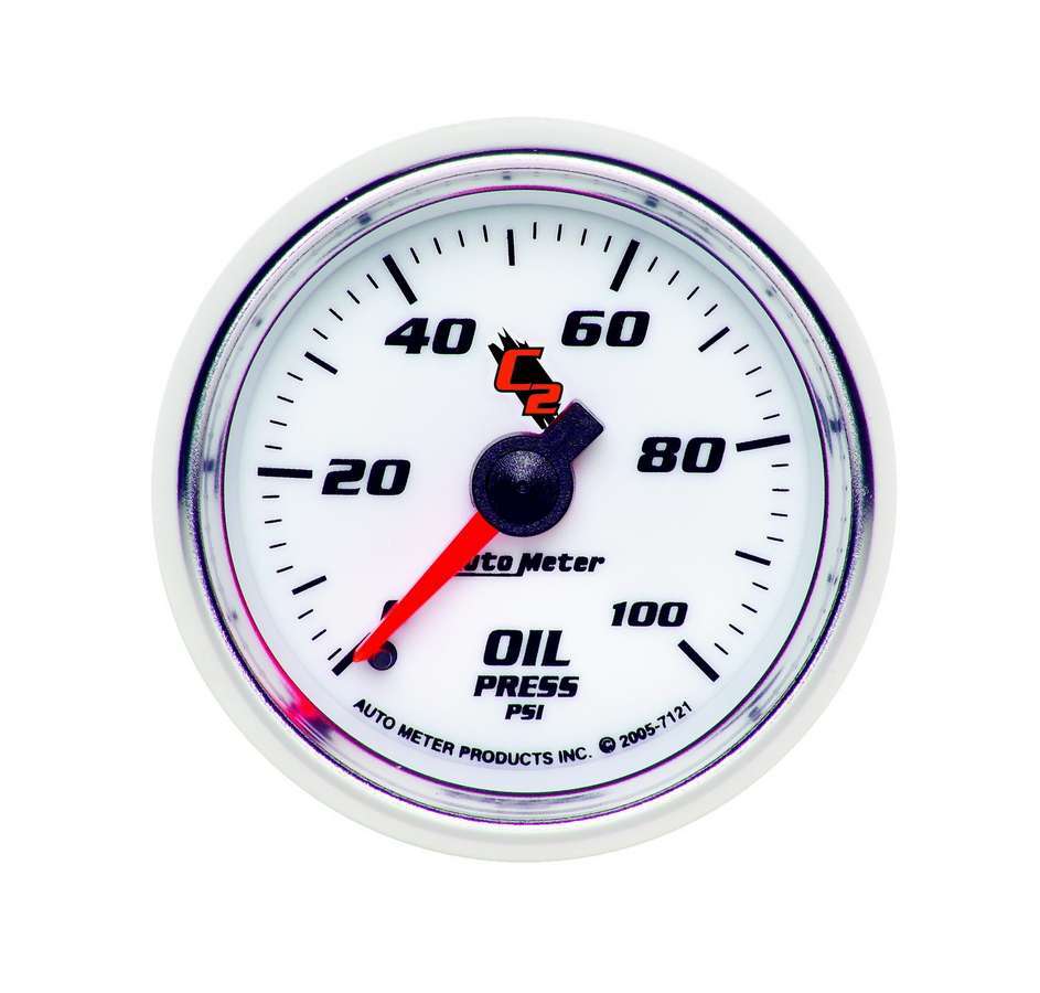 AutoMeter Oil Pressure Gauge - C2 - 0-100 psi - Mechanical - Analog - Full Sweep - 2-1/16 in Diameter - White Face - Each