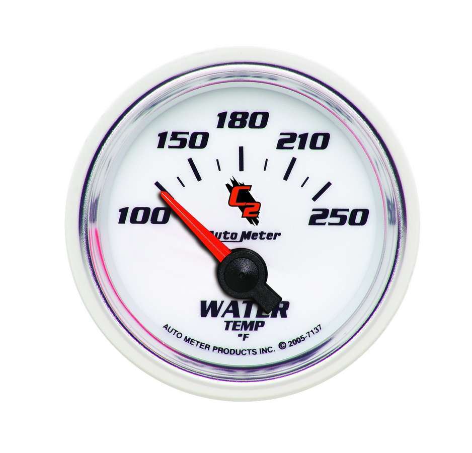AutoMeter Water Temperature Gauge - C2 - 100-250 Degree F - Electric - Analog - Short Sweep - 2-1/16 in Diameter - White Face - Each
