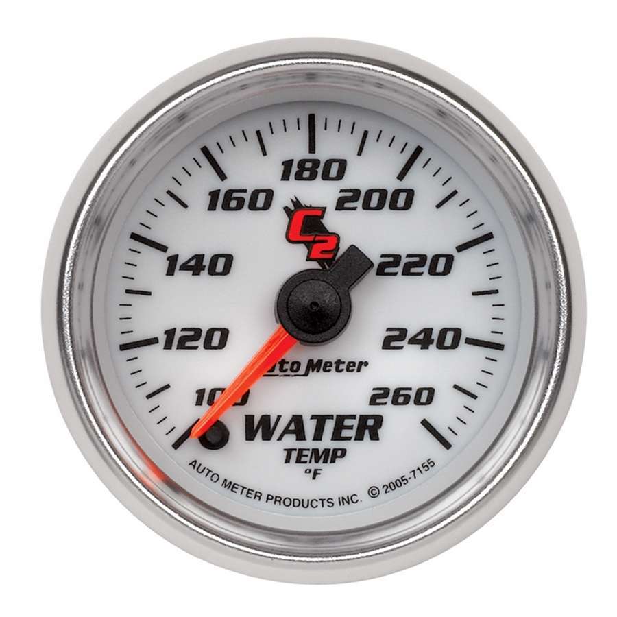 AutoMeter Water Temperature Gauge - C2 - 100-260 Degree F - Electric - Analog - Full Sweep - 2-1/16 in Diameter - White Face - Each
