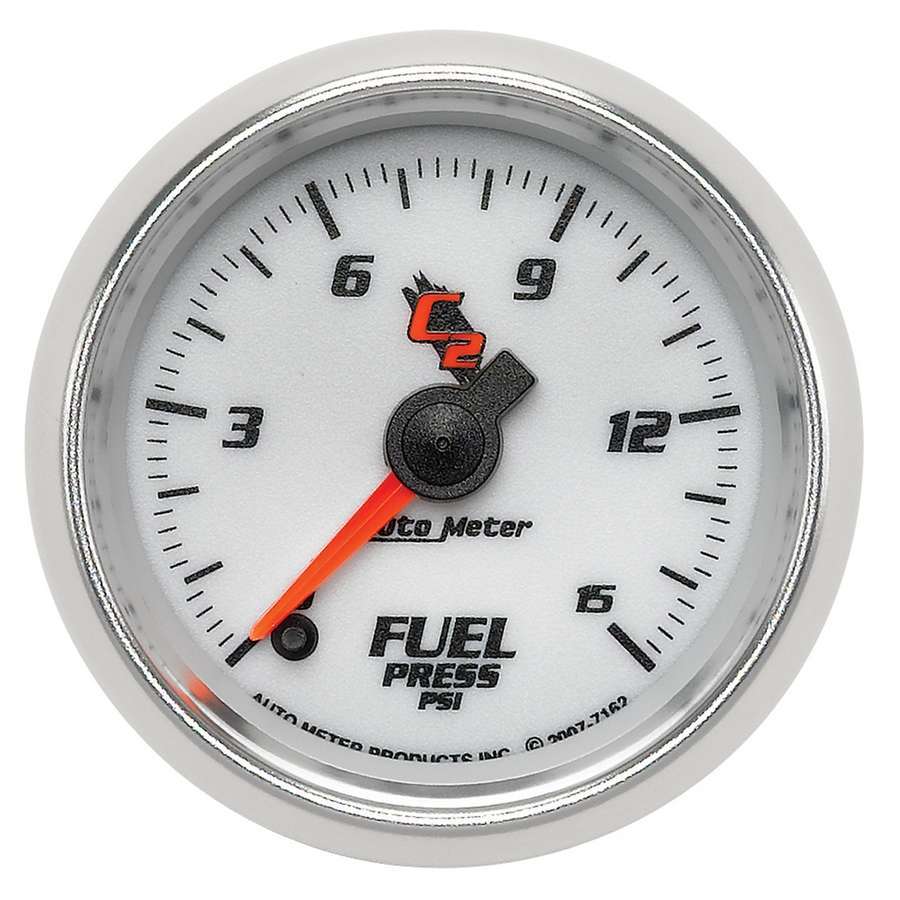 AutoMeter Fuel Pressure Gauge - C2 - 0-15 psi - Electric - Analog - Full Sweep - 2-1/16 in Diameter - White Face - Each