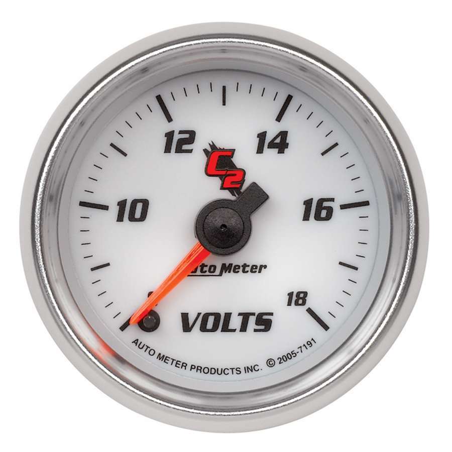 AutoMeter Voltmeter - C2 - 8-18V - Electric - Analog - Full Sweep - 2-1/16 in Diameter - White Face - Each