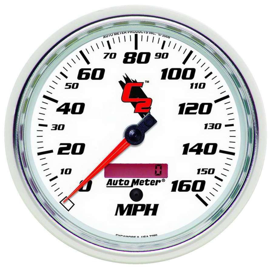 AutoMeter Speedometer - C2 - 160 MPH - Electric - Analog - 5 in Diameter - Programmable - White Face - Each