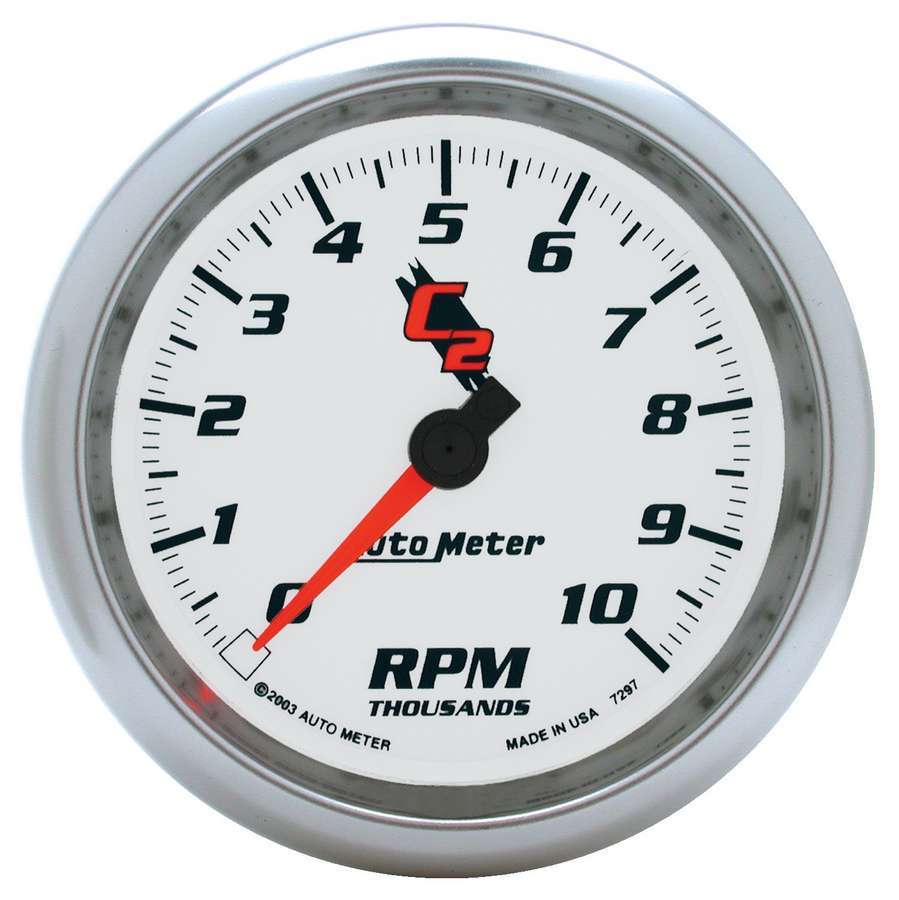AutoMeter Tachometer - C2 - 10000 RPM - Electric - Analog - 3-3/8 in Diameter - Dash Mount - White Face - Each