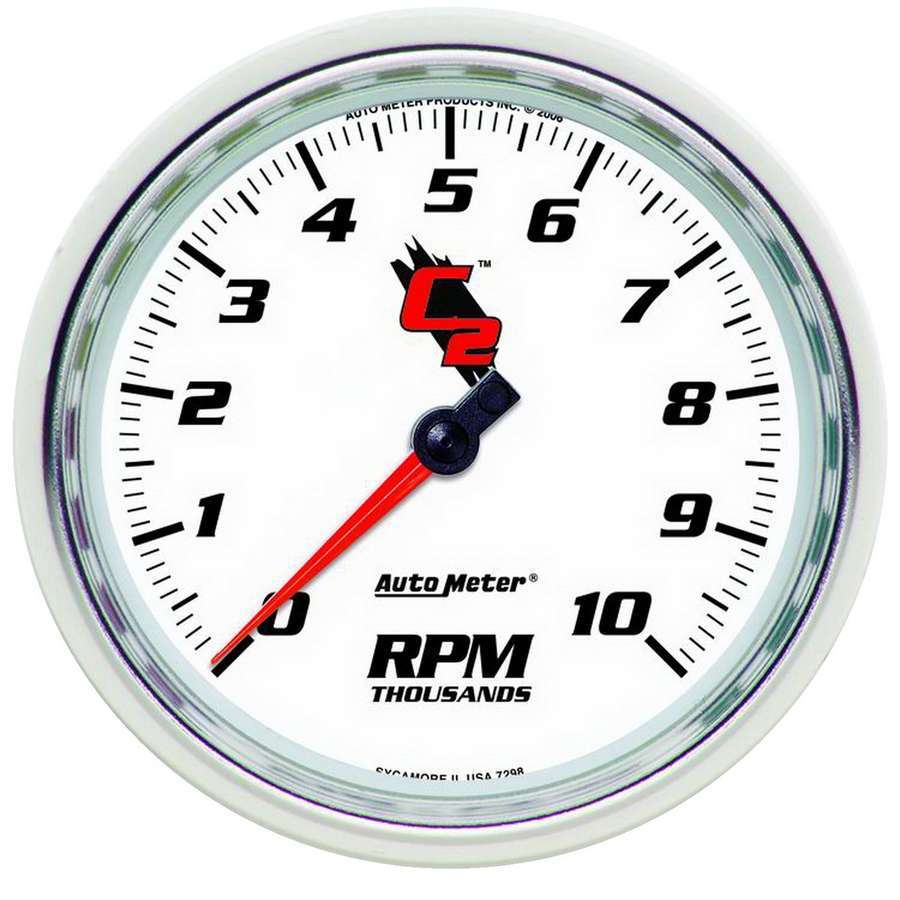 AutoMeter Tachometer - C2 - 10000 RPM - Electric - Analog - 5 in Diameter - Dash Mount - White Face - Each