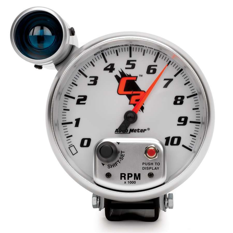 AutoMeter Tachometer - C2 - 10000 RPM - Electric - Analog - 5 in Diameter - Pedestal Mount - Shift Light - White Face - Each