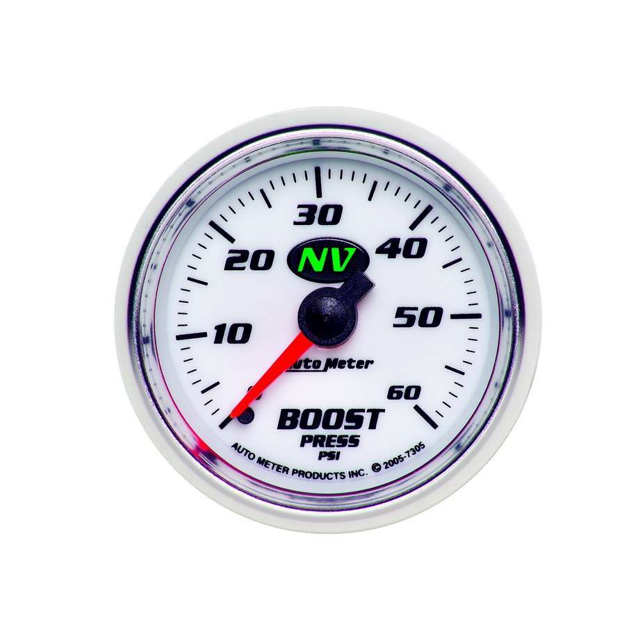 AutoMeter Boost Gauge - NV - 0-60 psi - Mechanical - Analog - 2-1/16 in Diameter - White Face - Each