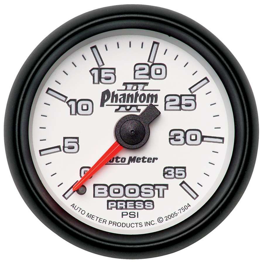 AutoMeter Boost Gauge - Phantom II - 0-35 psi - Mechanical - Analog - 2-1/16 in Diameter - White Face - Each