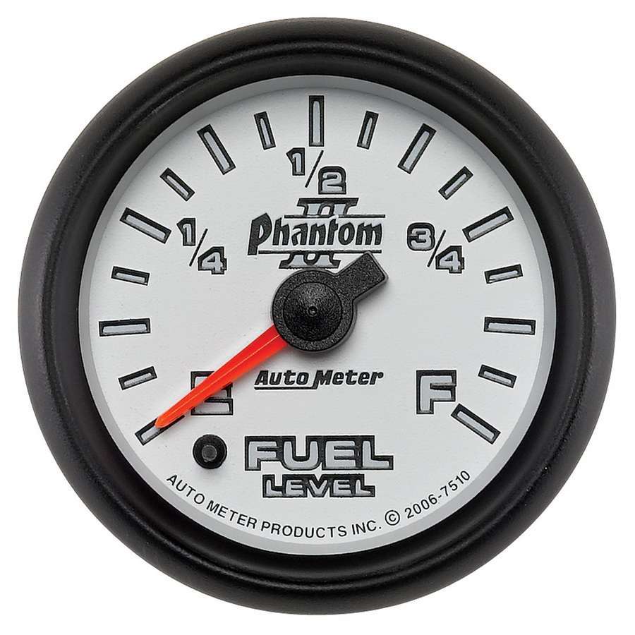 AutoMeter Fuel Level Gauge - Phantom II - 0-280 ohm - Electric - Analog - Full Sweep - 2-1/16 in Diameter - Programmable - White Face - Each