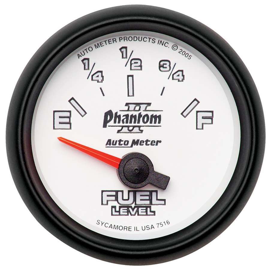 AutoMeter Fuel Level Gauge - Phantom II - 240-33 ohm - Electric - Analog - Short Sweep - 2-1/16 in Diameter - White Face - Each