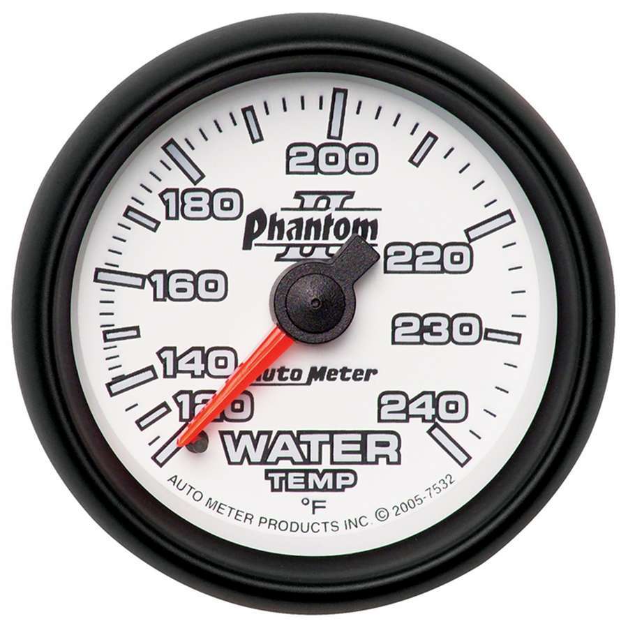 AutoMeter Water Temperature Gauge - Phantom II - 120-240 Degree F - Mechanical - Analog - Full Sweep - 2-1/16 in Diameter - White Face - Each