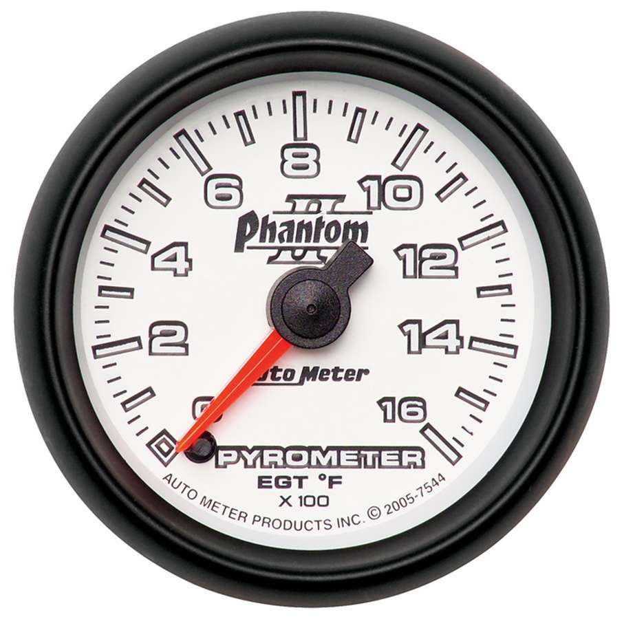 AutoMeter EGT Gauge - Phantom II - 0-1600 Degree F - Electric - Analog - Full Sweep - 2-1/16 in Diameter - White Face - Each