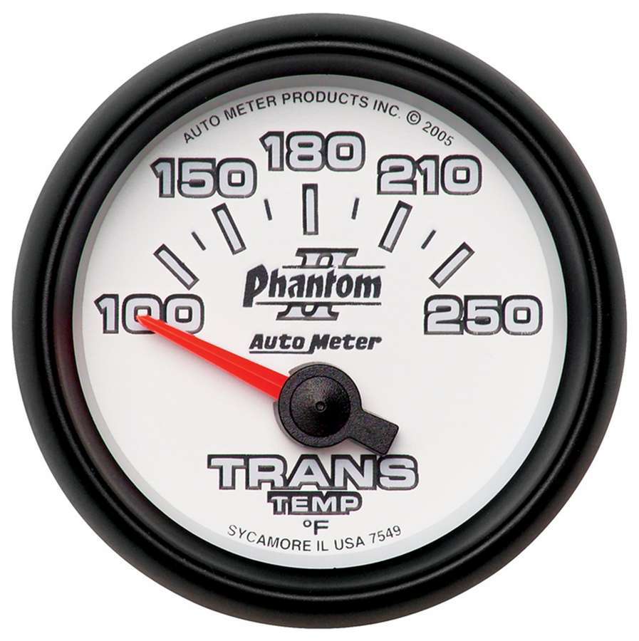 AutoMeter Transmission Temperature Gauge - Phantom II - 100-250 Degree F - Electric - Analog - Short Sweep - 2-1/16 in Diameter - White Face - Each