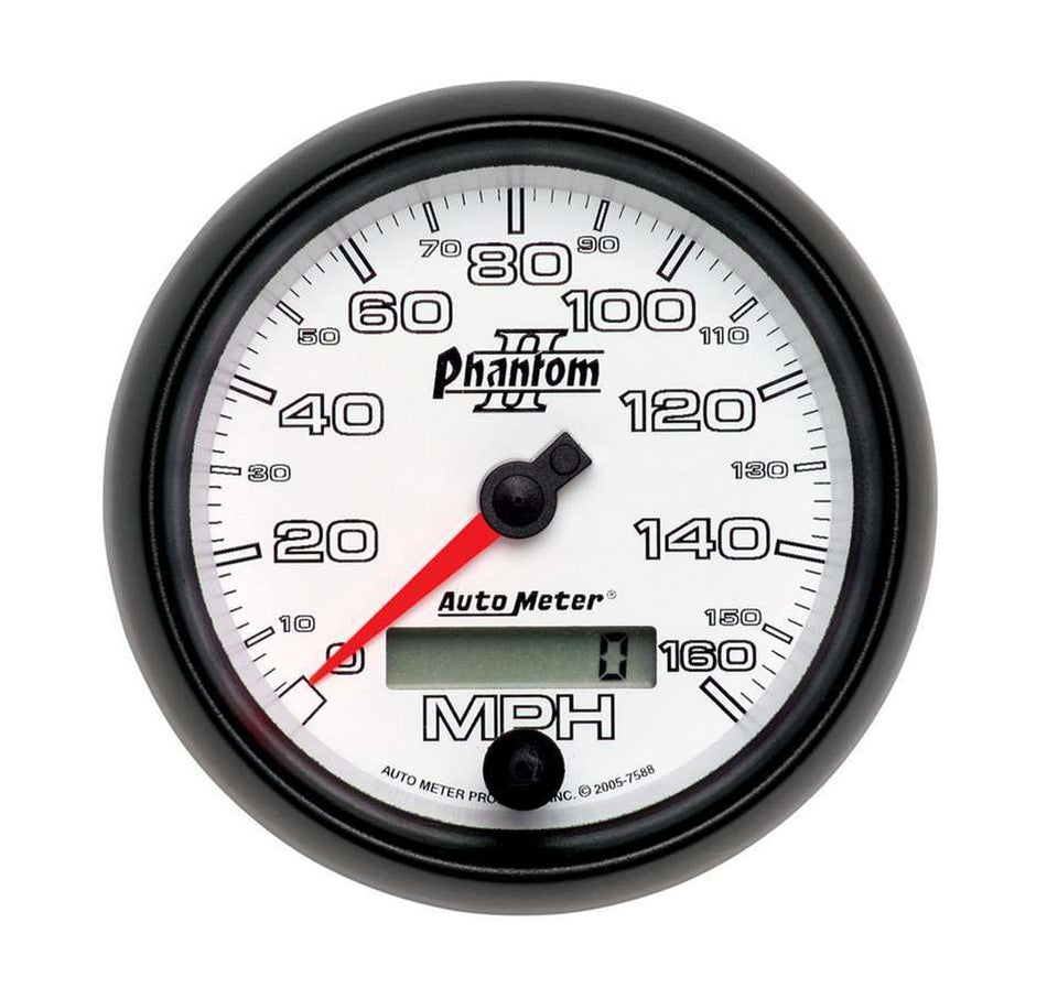 AutoMeter Speedometer - Phantom II - 160 MPH - Electric - Analog - 3-3/8 in Diameter - Programmable - White Face - Each