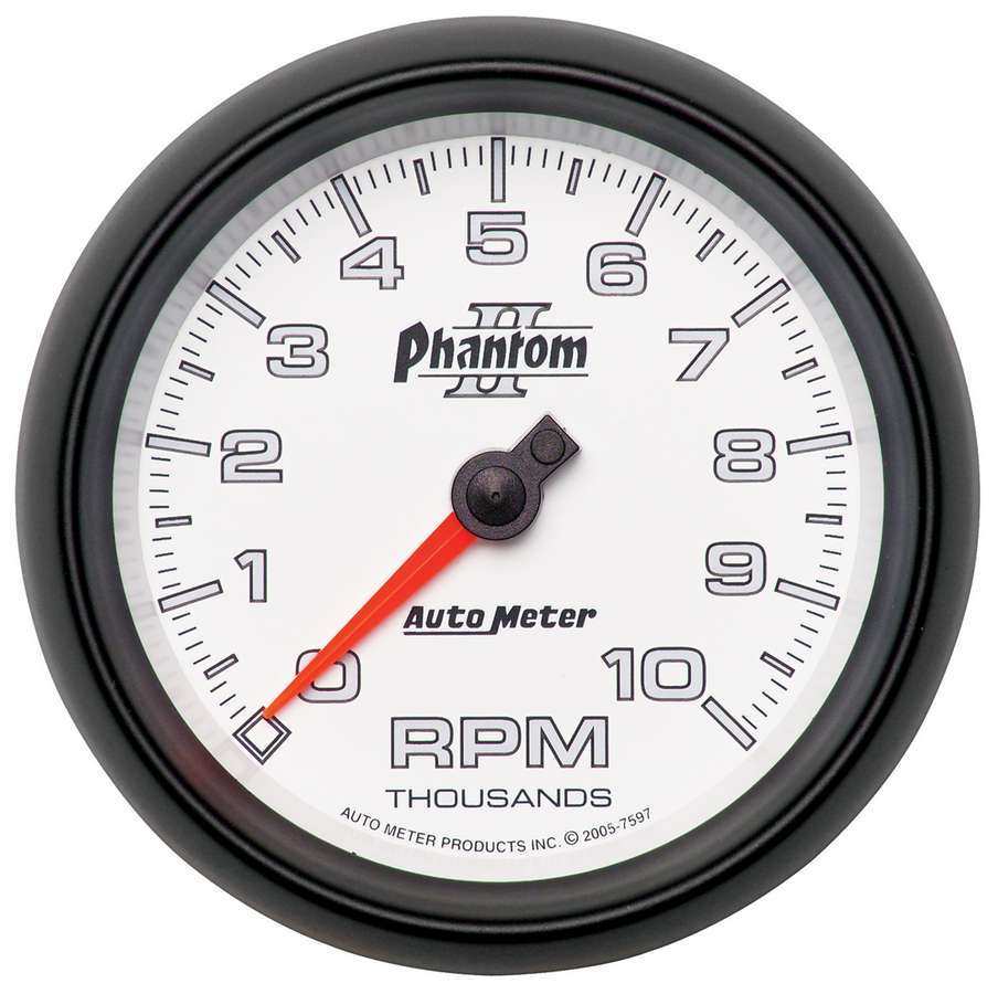 AutoMeter Tachometer - Phantom II - 10000 RPM - Electric - Analog - 3-3/8 in Diameter - Dash Mount - White Face - Each
