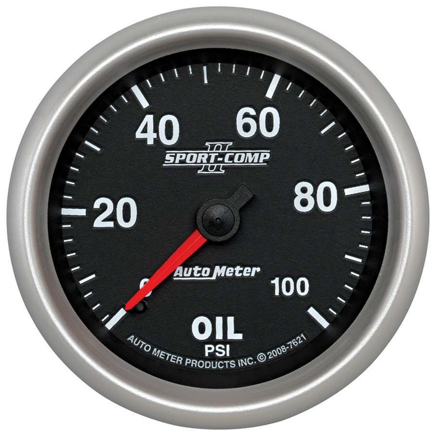 AutoMeter Oil Pressure Gauge - Sport-Comp II - 0-100 psi - Mechanical - Analog - Full Sweep - 2-5/8 in Diameter - Black Face - Each